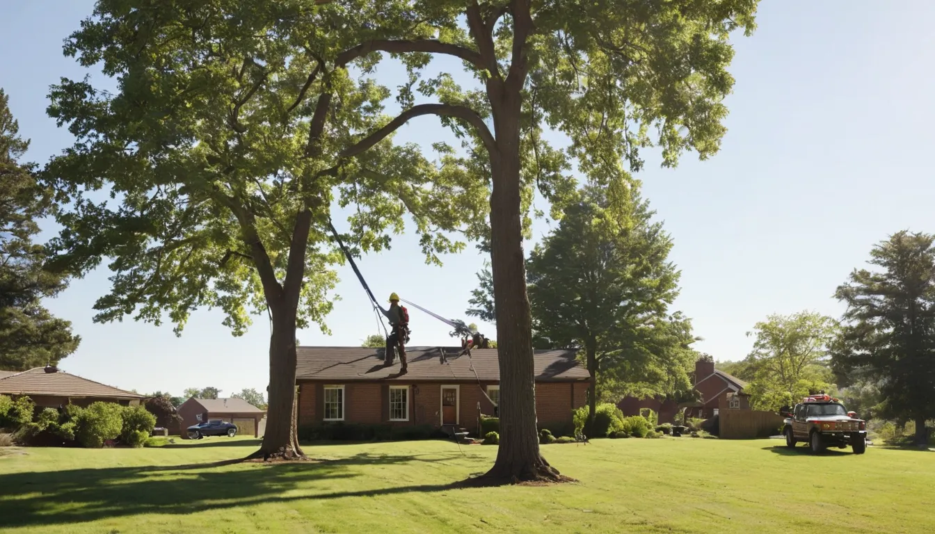 Tall tree being safely removed next to a home in Orland Park